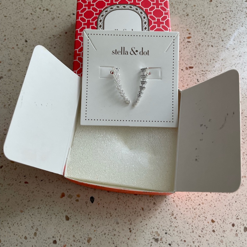 Stella & Dot Pave Triangle Ear Climber NWOT - Silver